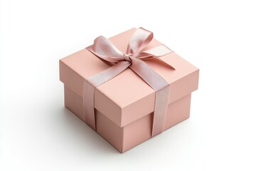 Obraz premium Elegant Pink Gift Box with Ribbon on White Background for Celebration