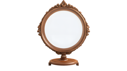 Elegant AntiqueStyle Round Mirror with Intricate Carved Frame and Stand Perfect for Vintage D