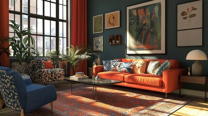 A brightly lit interior decorates a modern cozy living space