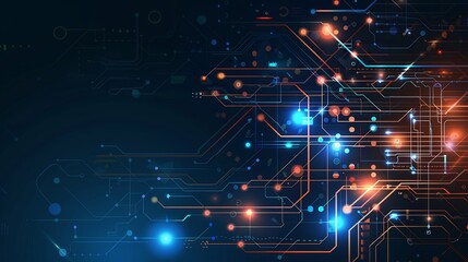 Obraz premium Dark smooth background with abstract glowing circuits and patterns flowing gently symbolizing artificial intelligence and digital technology at work