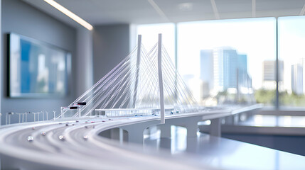 Obraz premium A high-tech bridge model with automated traffic control, sitting in an urban development office