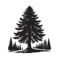 Obraz premium Fir Tree Vector Silhouette, Elegant Evergreen Tree Outline, Nature-Inspired Clipart for Wall Art, Logos, Stickers, Apparel, Digital Prints, Crafts, Posters, and Home Decor.