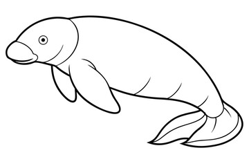 dugong silhouette line art vector illustration