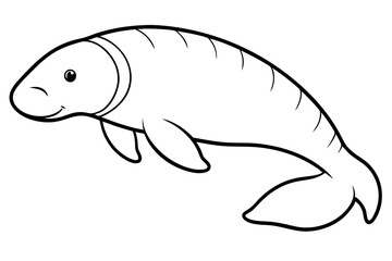 dugong silhouette line art vector illustration