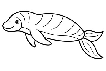 dugong silhouette line art vector illustration