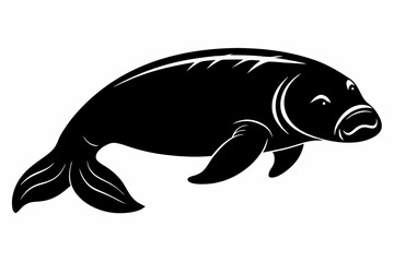 dugong silhouette line art vector illustration