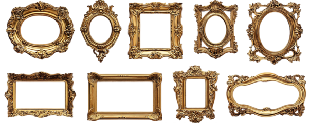 Multiple gilded frames isolated on a white background
