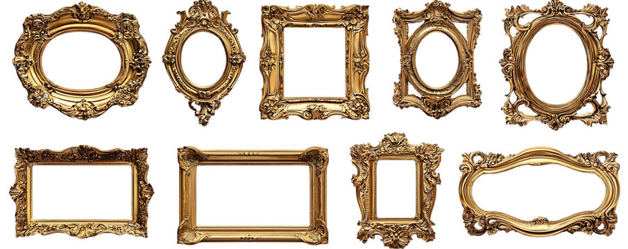 Multiple gilded frames isolated on a white background