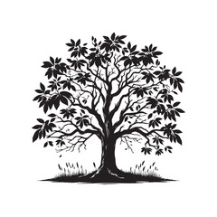 Hickory Tree Vector Silhouette, Strong Nature Tree Outline, Robust and Elegant Clipart for Wall Art, Logos, Stickers, Apparel, Digital Prints, Crafts, Posters, and Home Decor.