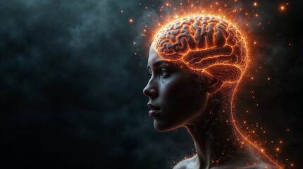 Dark Surreal Portrait with Glowing Brain – Fiery Neural Networks and Sci-Fi Energy