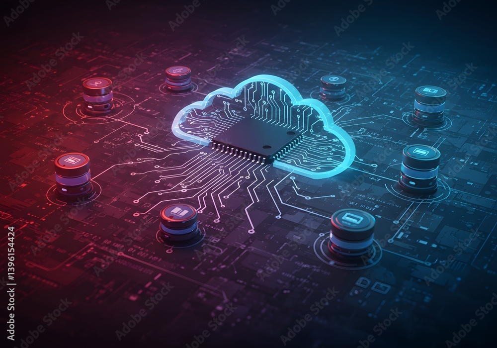 Poster cloud computing concept digital data storage, server network, data transfer, information technology,