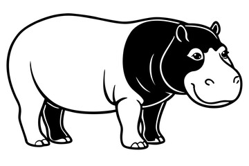 hippopotamus silhouette line art vector illustration