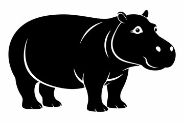 hippopotamus silhouette line art vector illustration