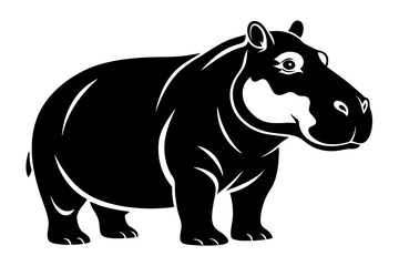 hippopotamus silhouette line art vector illustration