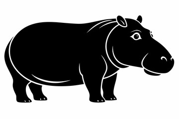 hippopotamus silhouette line art vector illustration