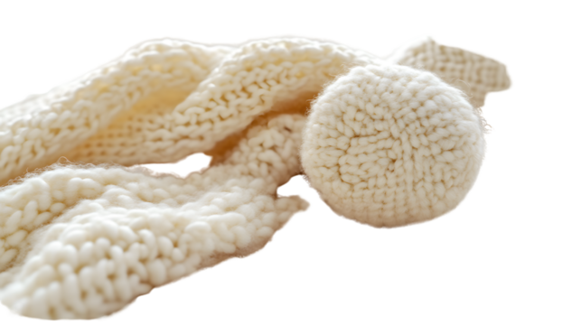 Knitted Textile with Soft Yarn and PomPom Detail for Crafting Projects