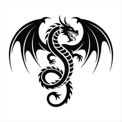 Dragon Silhouette Wings Spread Mythical Creature Fantasy Vector Illustration