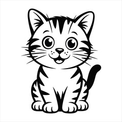 Obraz premium Cute Kitten Sitting Face Cartoon Happy Whiskers Stripes Vector