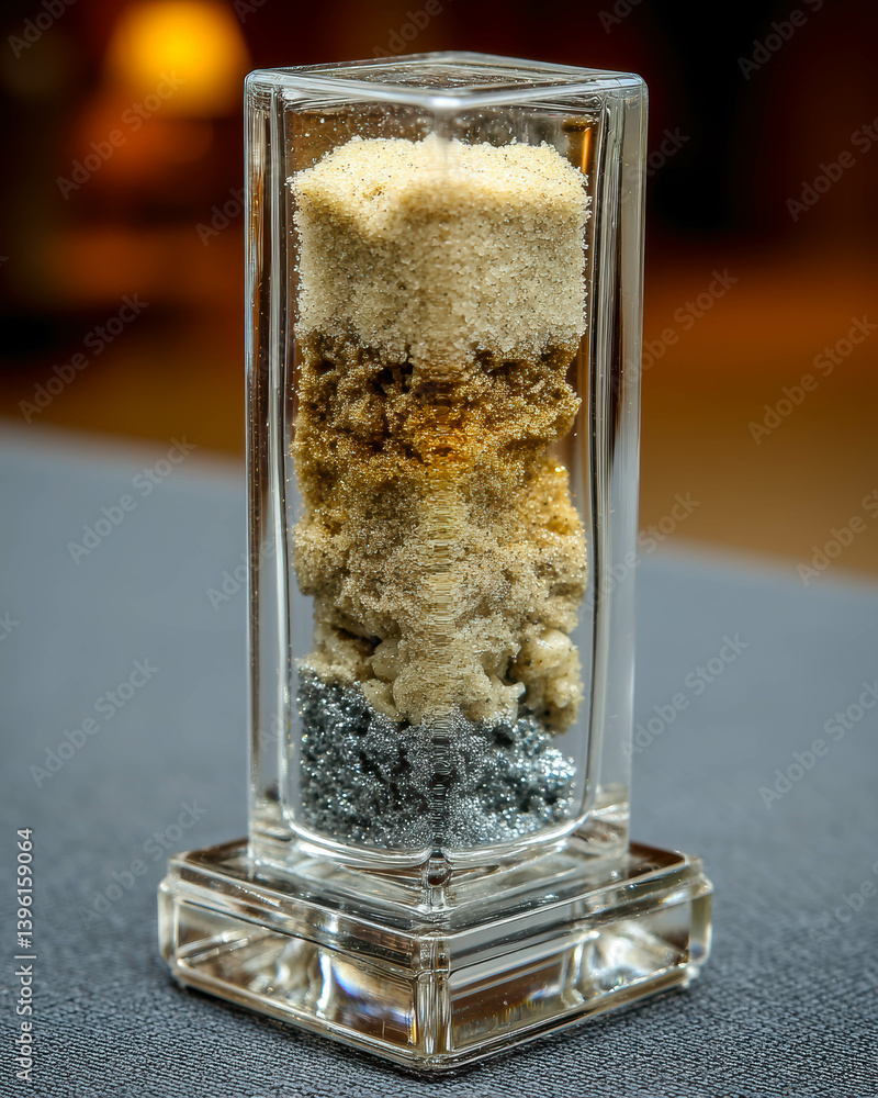 Aufkleber crafting an exquisite sand glass display through intricate layering and artistic precision