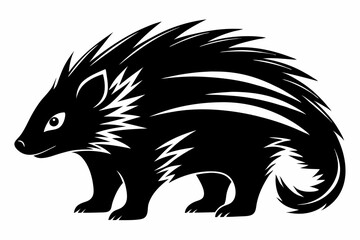 porcupine silhouette line art vector illustration