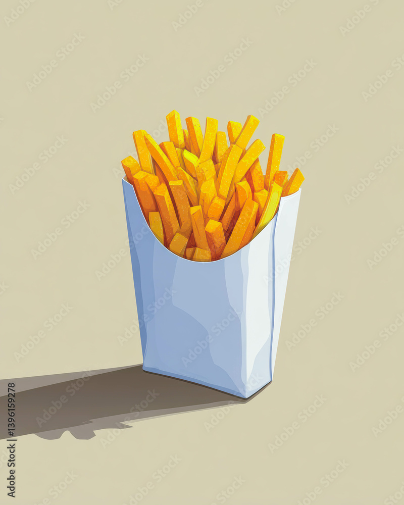 Poster minimalist art design featuring a single fry inside a fry container against a soft cream backdrop
