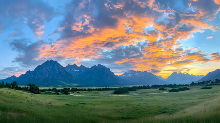 Colorful Sunset Over Rocky Mountain Landscape