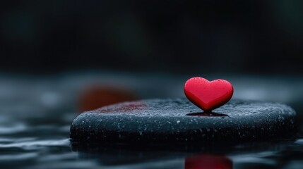 Fototapeta premium Red heart on a dark stone