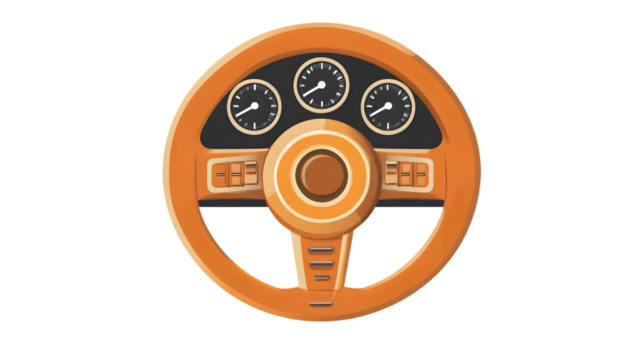 Orange Steering Wheel with Gauges and Controls for Automotive Design