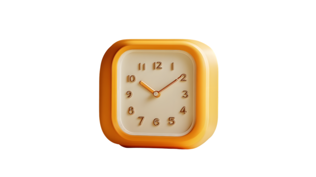 Modern Square Clock with Orange Frame and Beige Face Timekeeping Device Digital Illustration