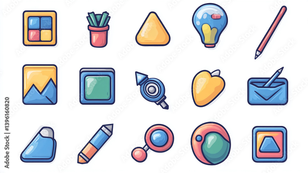 Poster vector icon set for design app ui ux web development graphic elements creative tools and stationery 