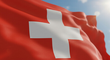 Waving Swiss Flag in Bright Sunlight &ndash; National Pride and Swiss Identity