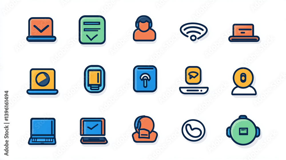 Poster vector icons set technology communication business elements graphic design user interface web design