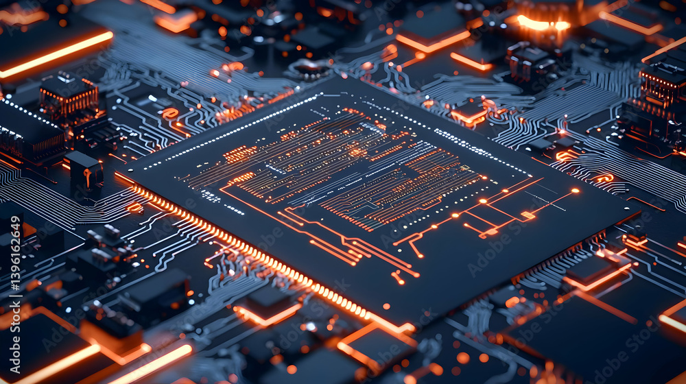 Poster high tech computer chip on circuit board