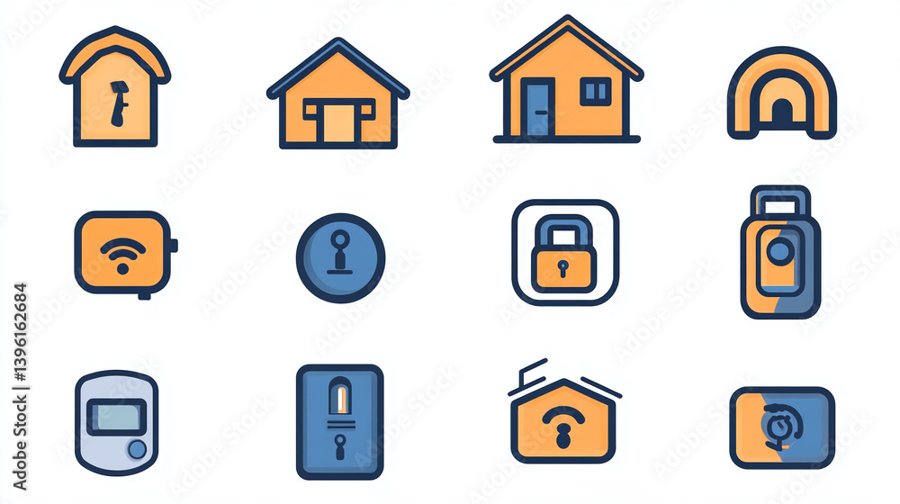 Poster smart home automation system icons set vector illustration for security and remote control technolog