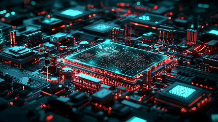High-Tech Circuit Board Design With Glowing Components