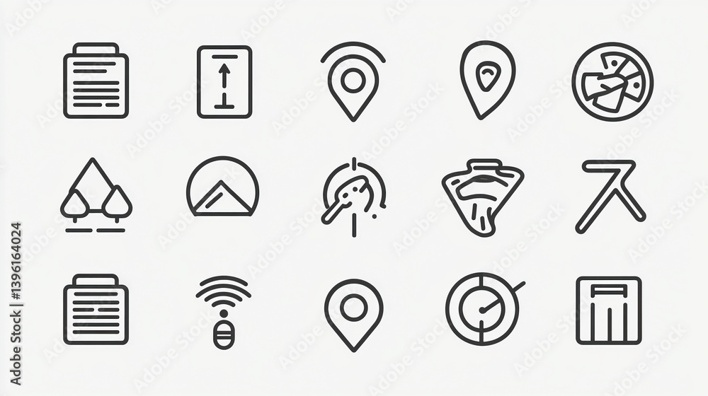 Poster vector icons set design elements for maps location travel tourism and business with modern outline s