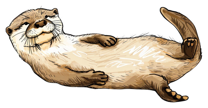 happy otter lying down, brown fur clip art preview