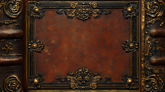 Vintage leather-bound book with ornate cover and embossed details, perfect for historical or literary themes. Enchanted Script. Illustration