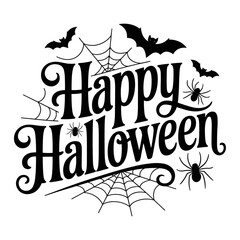 Happy halloween vector lettering, handwritten calligraphy, with spooky spider, web and spooky bats for greeting cards, posters, banners, flyers and invitations, happy halloween text, white background