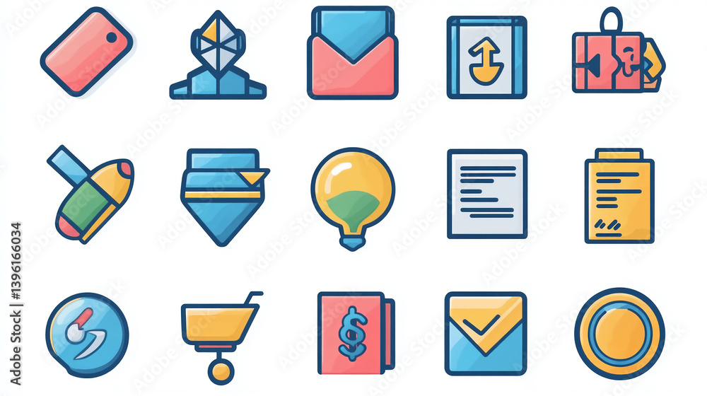Poster vector icon set for business and finance ui design elements with modern style and colorful theme des