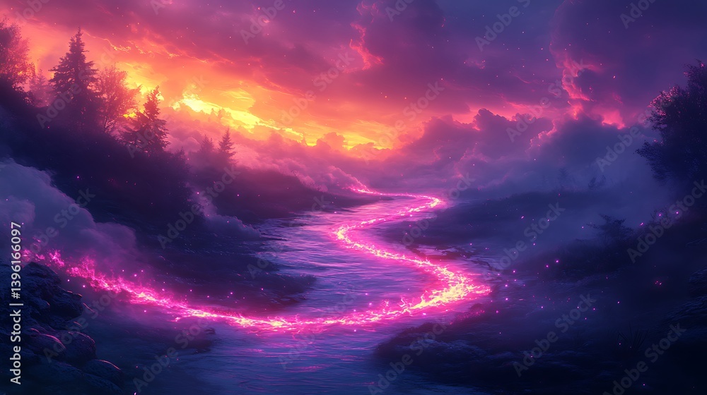 Canvas Prints a river of glowing plasma weaving through an ethereal twilight, illuminating the surrounding mist wi
