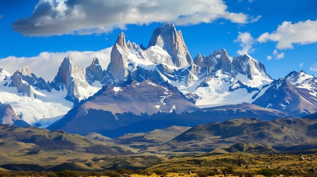 Serene Mountain Landscape with Snow Capped Peaks offering a majestic nature background ideal for travel websites adventure gear brands and outdoor campaigns