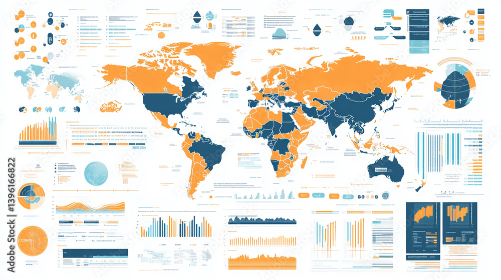 Poster world map infographic data visualization global statistics charts and graphs information design