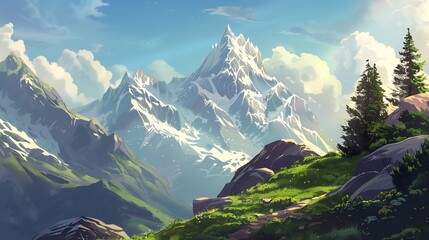 Serene Mountain Landscape with Snow Capped Peaks offering a majestic nature background ideal for travel websites adventure gear brands and outdoor campaigns