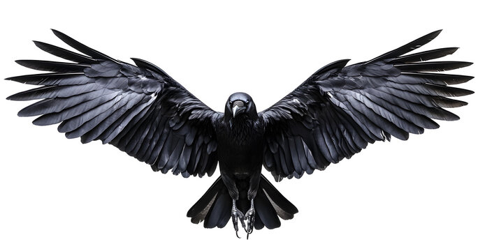 set of raven crow birds with spread wings