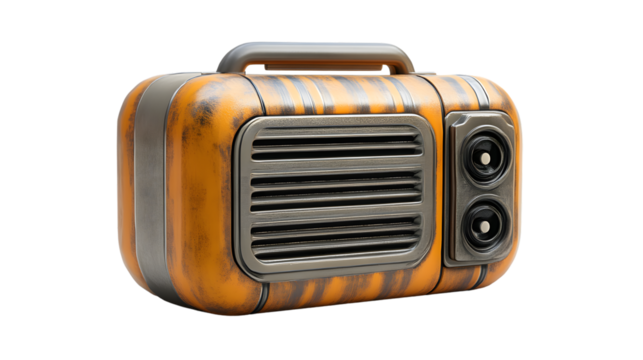 Vintage Retro Radio Distressed Orange Metal Grill Antique Style Audio Device Portable Spea