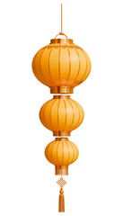 Yellow Chinese Lantern. Asian traditional paper lantern with tassel. Hanging Chinese lamp for holiday decoration. 3d illustration