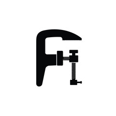 Black Clamp Illustration Mechanical Tool For Carpentry And Woodworking On White Background