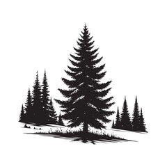 Fototapeta premium Spruce Tree Vector Silhouette, Elegant Evergreen Tree Outline, Nature-Inspired Clipart for Wall Art, Logos, Stickers, Apparel, Digital Prints, Crafts, Posters, and Home Decor.