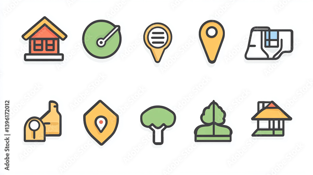 Aufkleber vector real estate map location gps navigation travel destination property search icon set design el